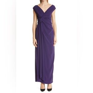 Talbot Runhof Purple Twist Detail Stretch Crepe Gown Sleeveless Women's …